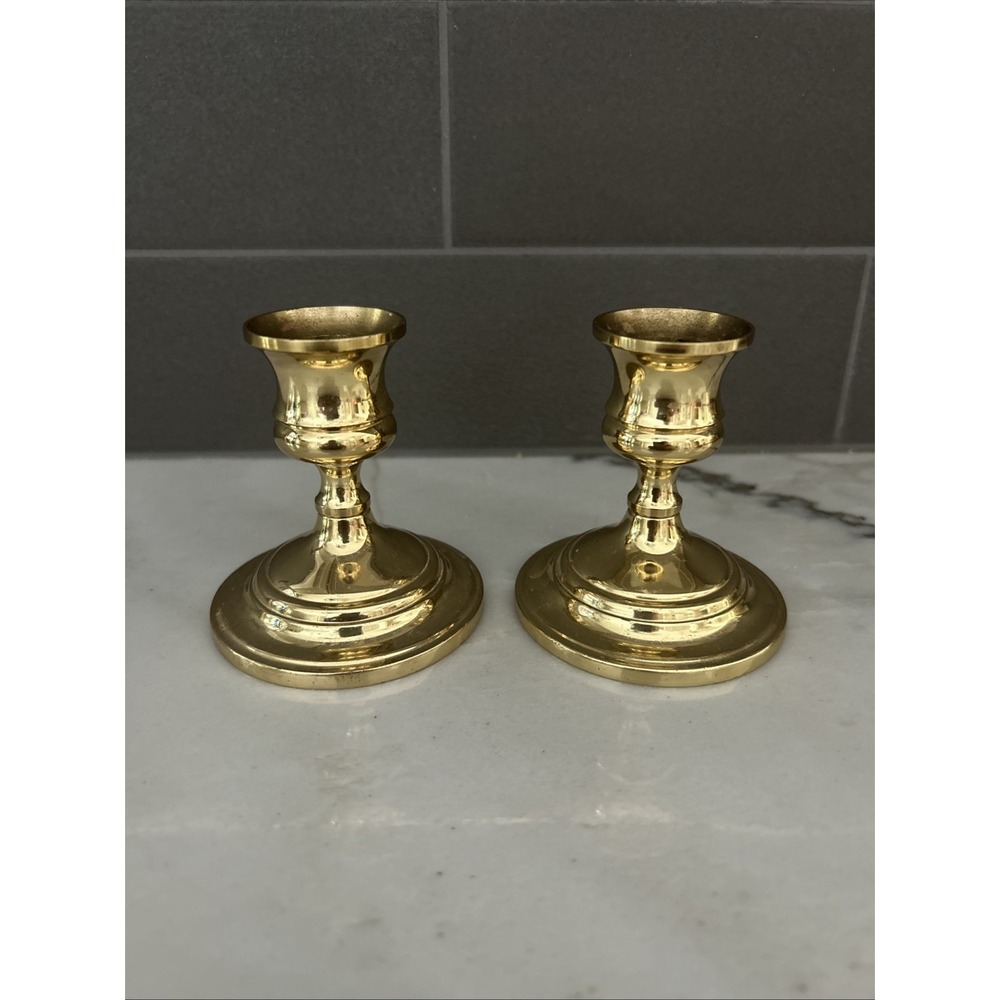 Vintage Pair of 3" Baldwin Brass Round Base Candlestick Holders